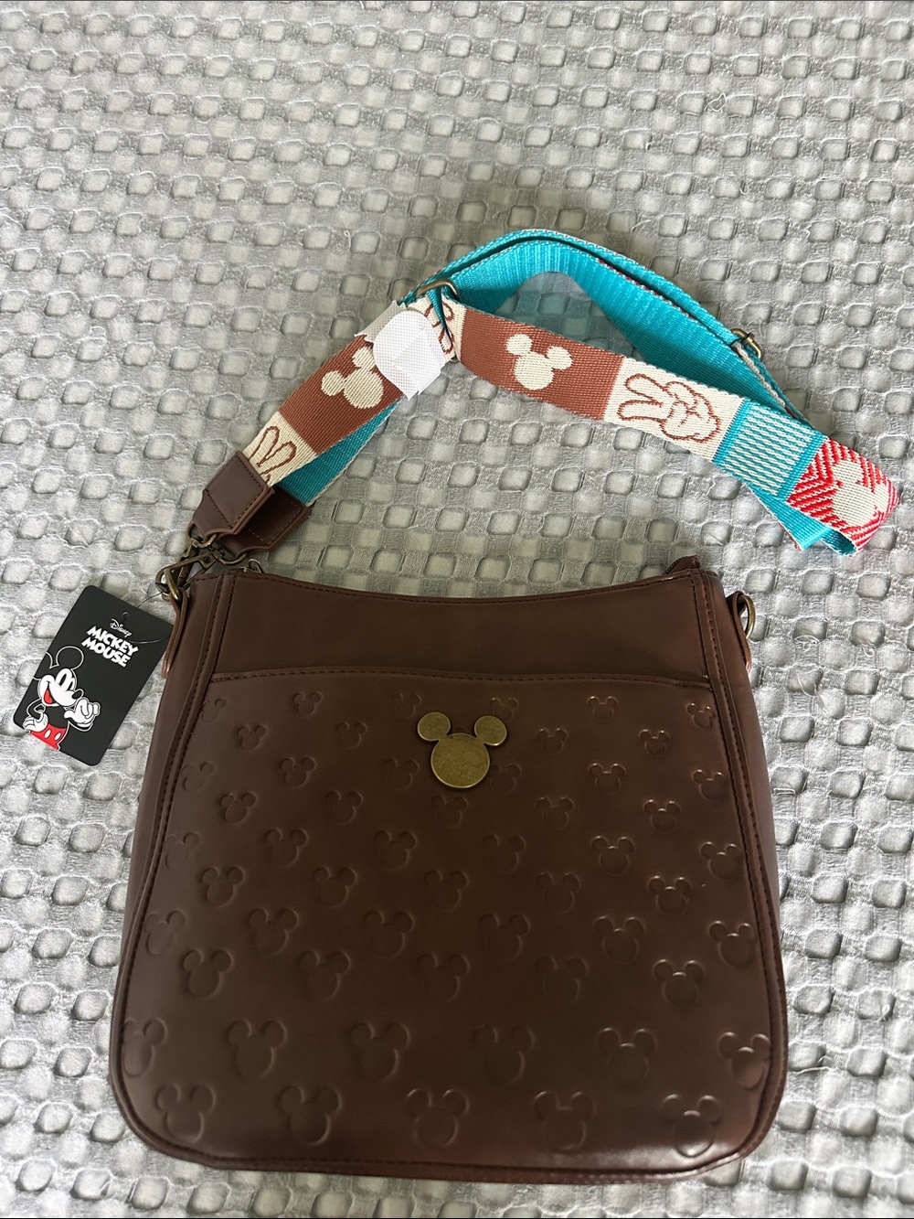 Disney Brown Crossbody Bag with Colorful Woven Strap NWT